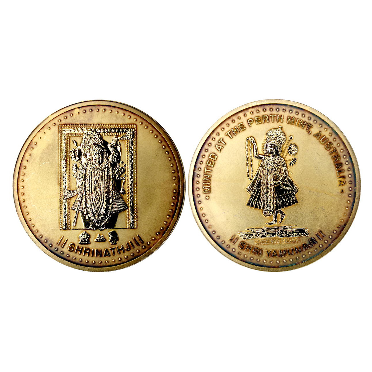 Perth Mint, Australia, Shreenathji Token, Double Ounce, 62.8 g. Gold gilt on Silver, Proof