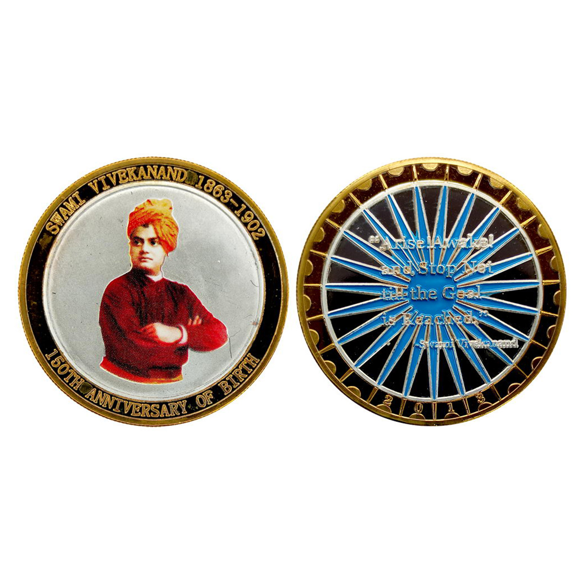 Swami Vivekananda, Gold Gilt on Copper and Enamel, 26.83 g, 2013, Celebrating 150th Birth 