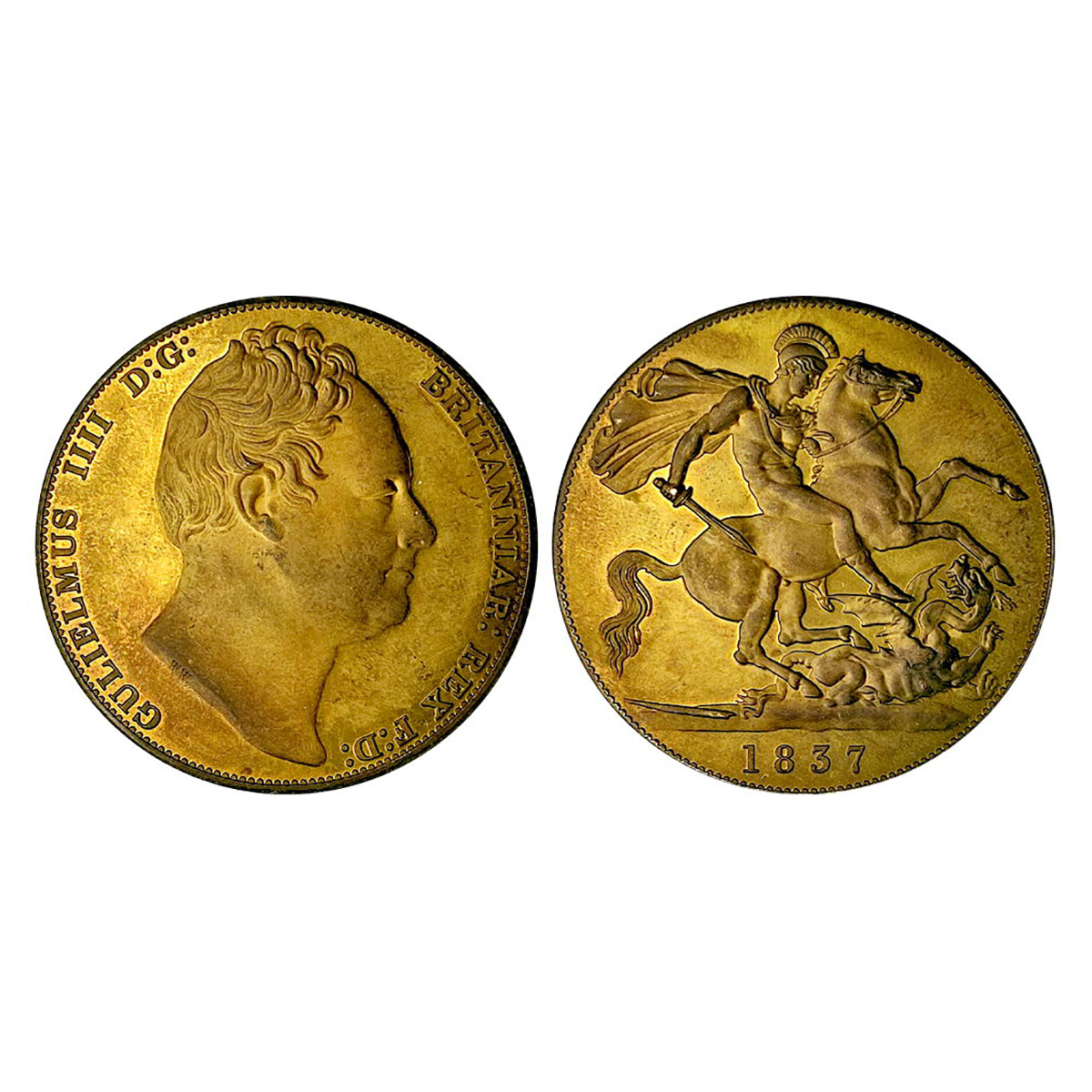 United Kingdom, William IV, Bronze, portrait of the king to right on obv. St. George on a 