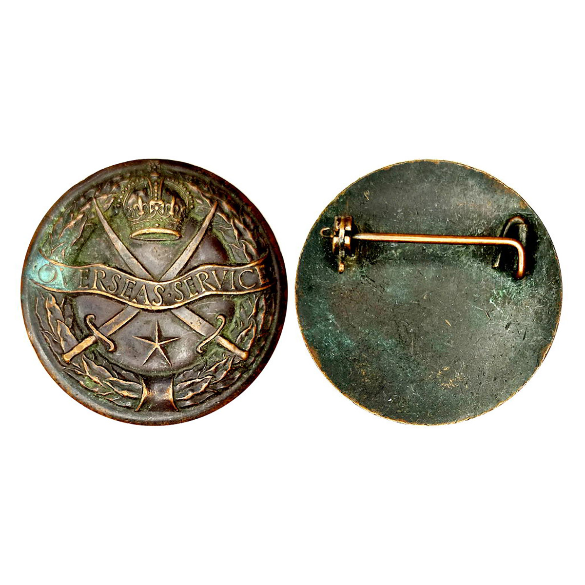 George V, Overseas Service Medal, Copper, 20.50 g, Royal Crown with Crossed Swords in the 