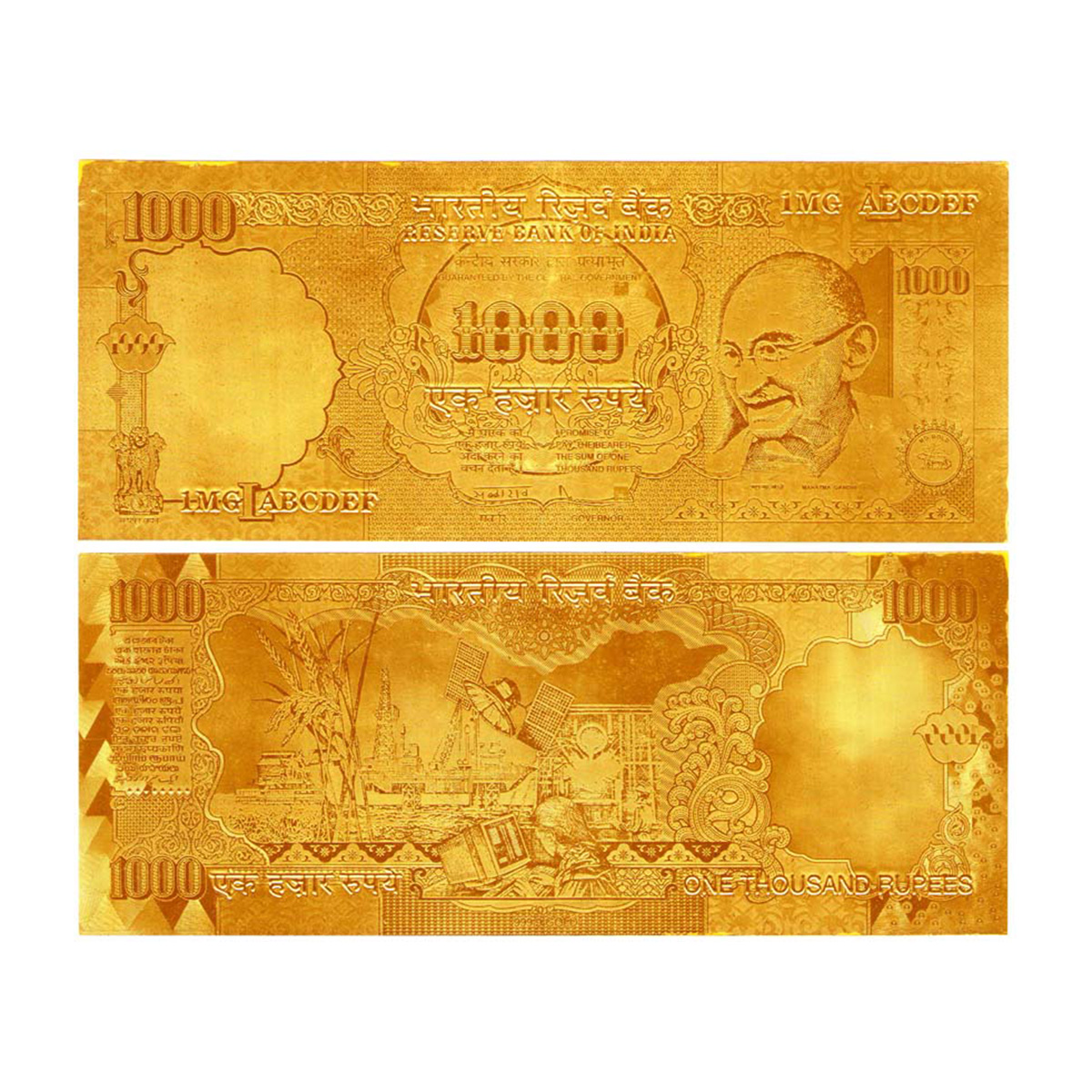 Paper Money, Gold Note of Rs. 1000, Mahatma Gandhi Series, replica of the old 1000 Rupees 