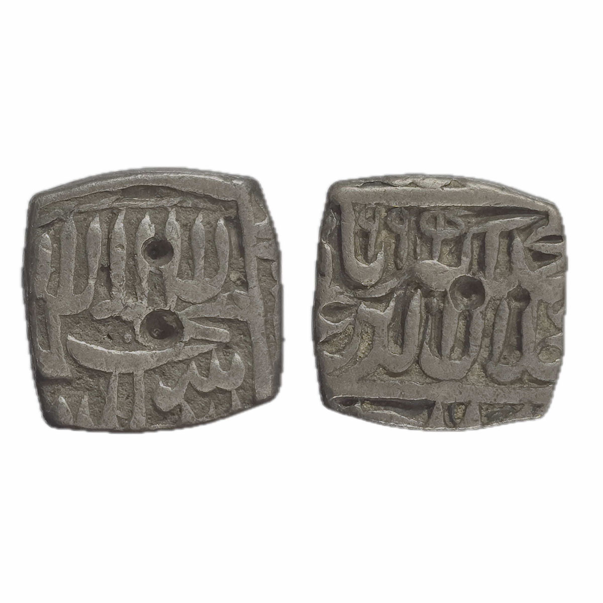 Akbar, Ahmedabad mint, Silver, Square ½ Rupee, Kalima, Square-area type on obv, mint name 