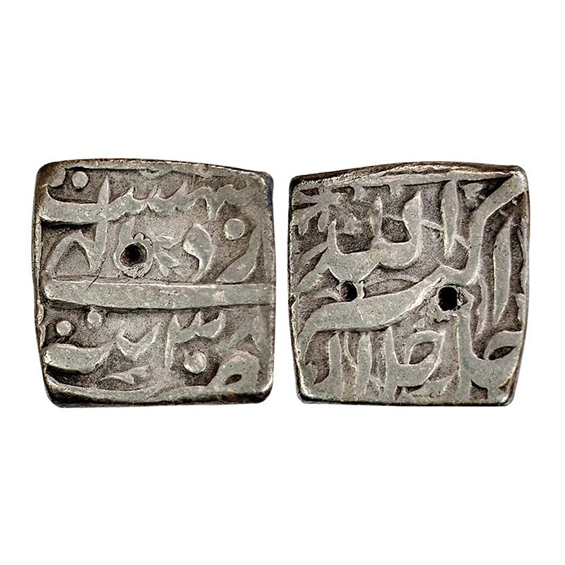 Akbar, Tatta mint, Silver, Square Rupee, Allahu Akbar type, Ilahi 38, Ardibihisht Month wi