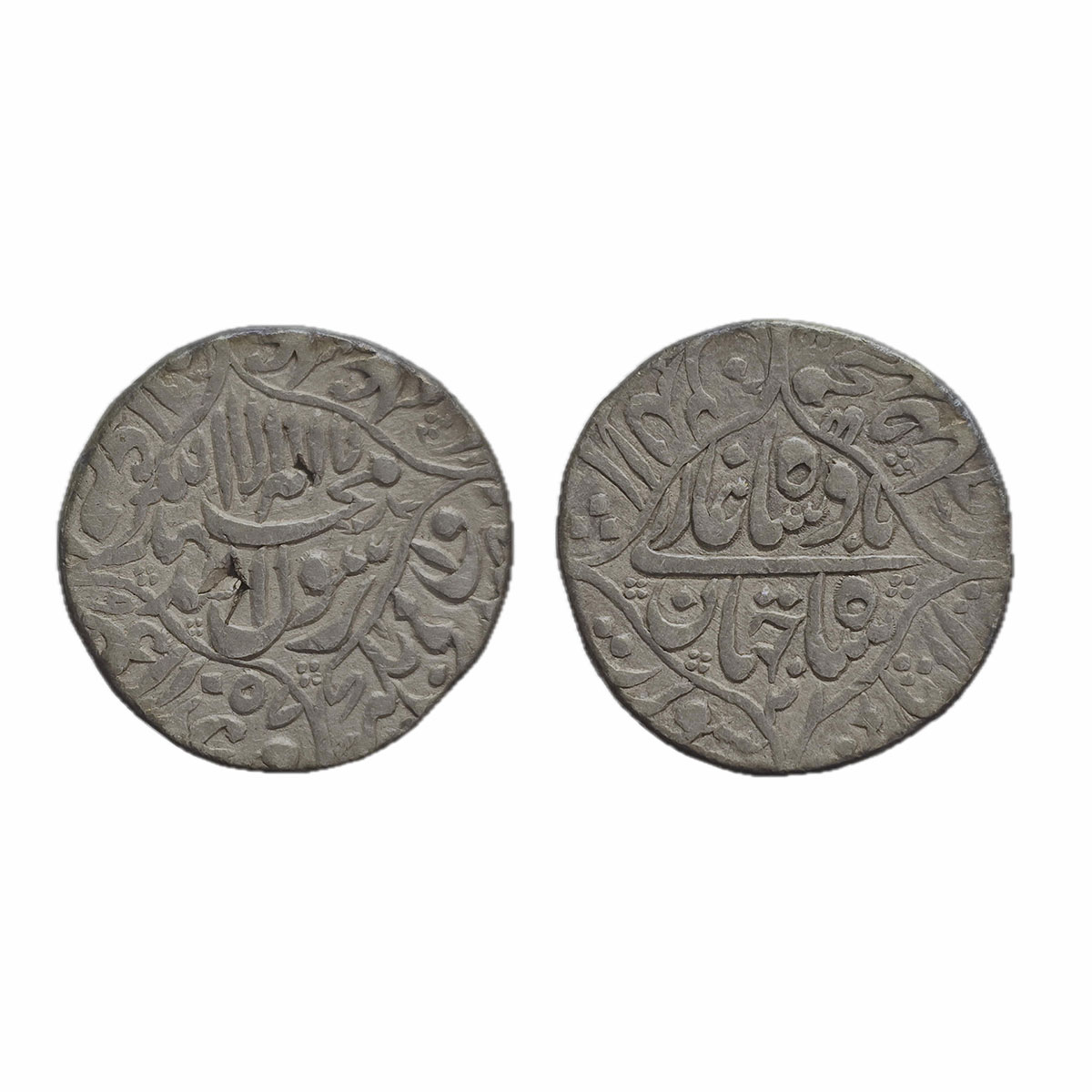 Shah Jahan, Surat Mint, Silver, Rupee, Lozenge-area type with complete mint name in the bo