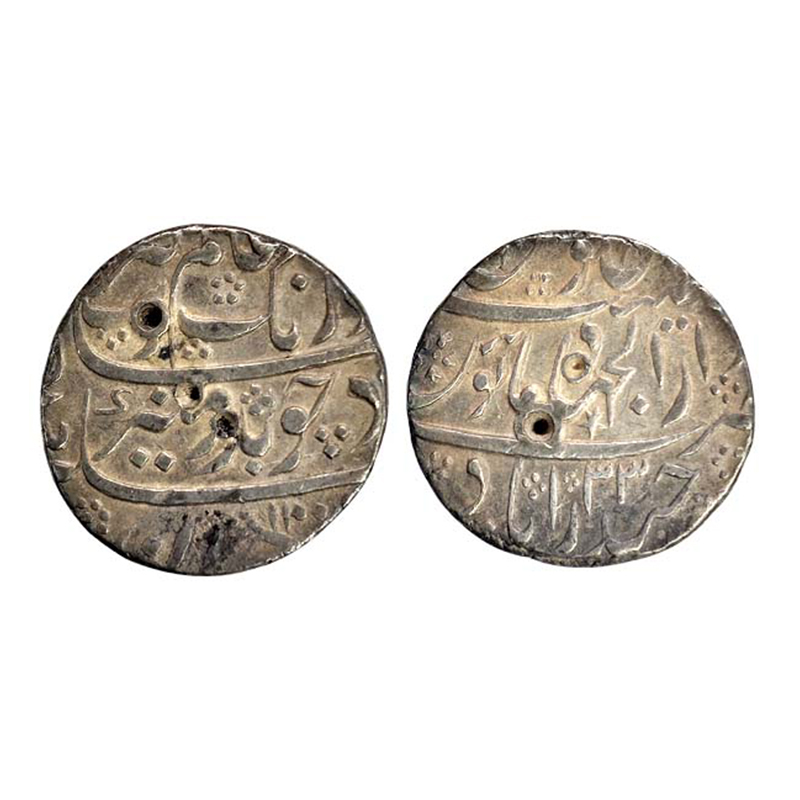 Aurangzeb, Rupee, Hyderabad Dar ul Jihad Mint, Silver, Badr Munir type. Complete Mint name