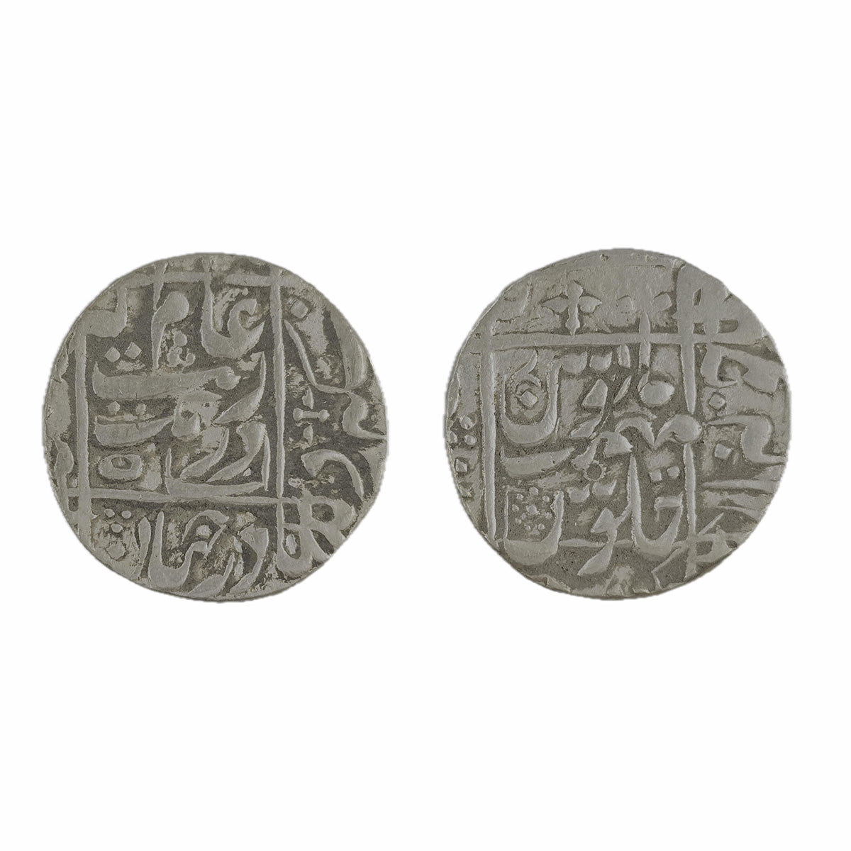 Aurangzeb, Rupee, Junagadh Mint, Silver, Square-area type. Mint name in the right margin o