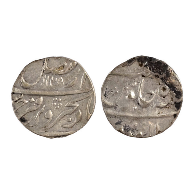 Silver, Farrukhsiyar, Rupee, Lucknow Mint, Mint name in the bottom line on rev, AH 1128, R