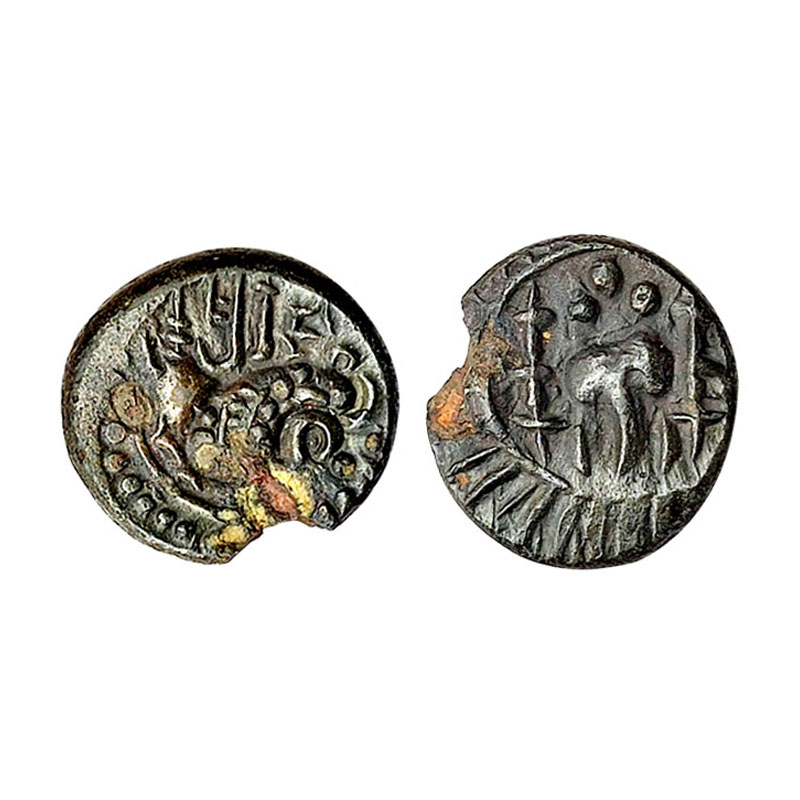Vishnukundin (c. 8th century), Copper, 2.03 g, a conch shell Shankha placed in the centre 