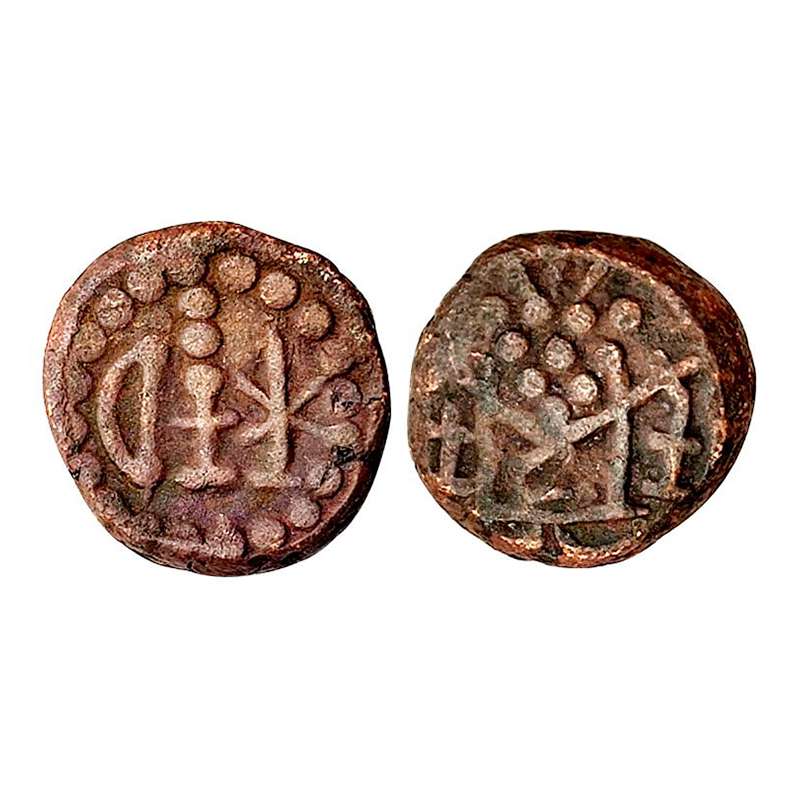 Kondu Kora, Copper, 4.96 g, a stylised representation of a motif on obv. Within a dotted b