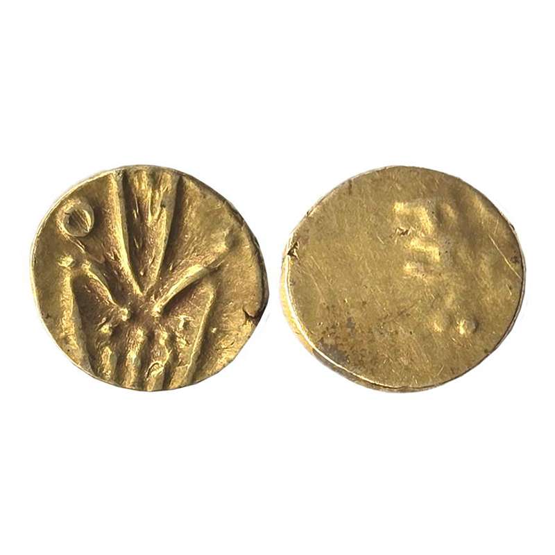 Marathas of Tanjore, Gold, 0.33 g, Rama Rau Fanam, Vira Raya type on obverse and Nagari le