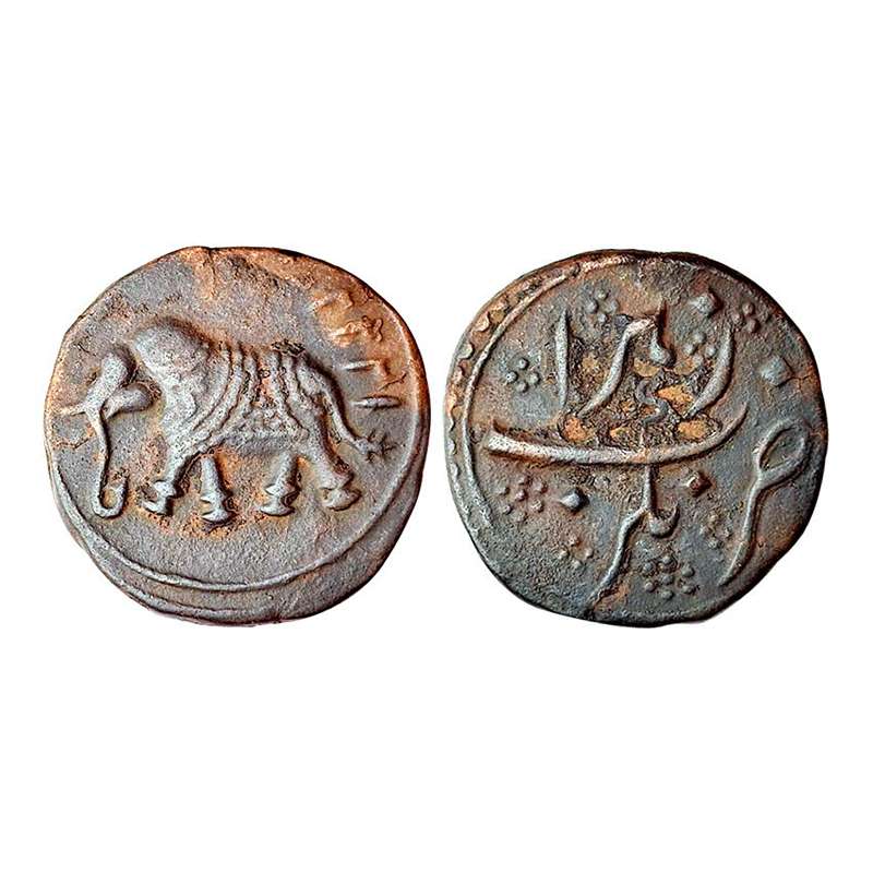 Mysore, Tipu Sultan, Copper, 11.04 g, Paisa, Nagar Mint, an elephant walking to left and y