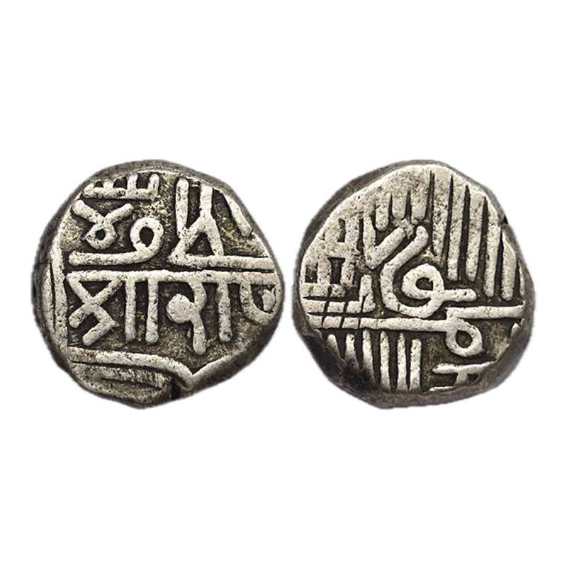 Porbandar, Silver, Kori, Nagari legend Shri Rana at bottom and with the name of Muzaffar S