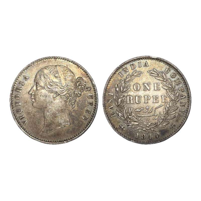 Victoria Queen, Silver, Rupee, 1840, Divided Legend type. About UNC, Scarce. ...