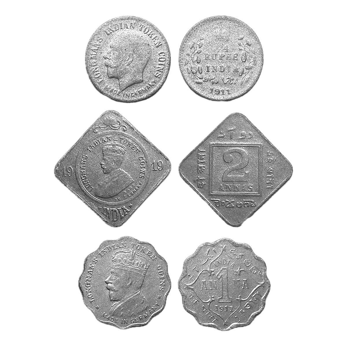 Paper, British India Cardboard Tokens (3), 2 Annas, George V, 1919; ¼ Rupee, George V, 191