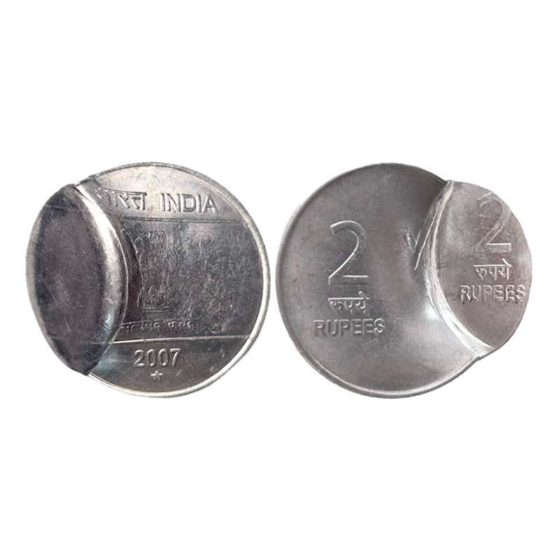 2 Rupees Error, Stainless Steel, 5.79 g, Mudra Series, 2007, Hyderabad Mint. The coin is d