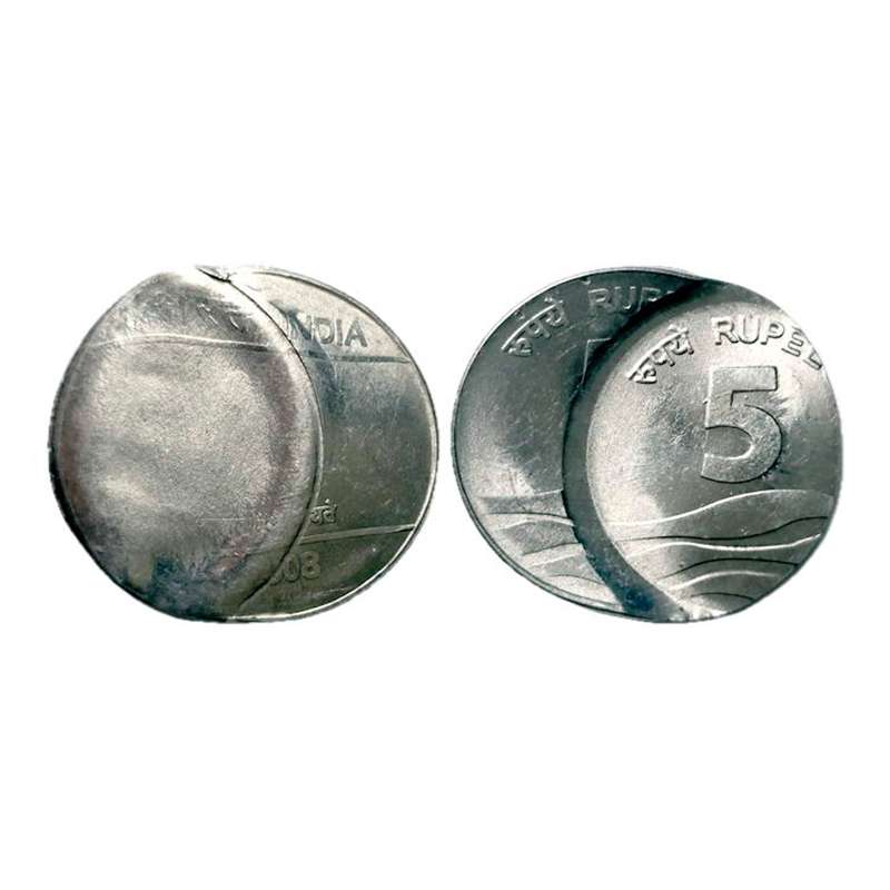 5 Rupees Error, Stainless Steel, 6.09 g, Waves Series, 2008, Hyderabad Mint. The coin is d