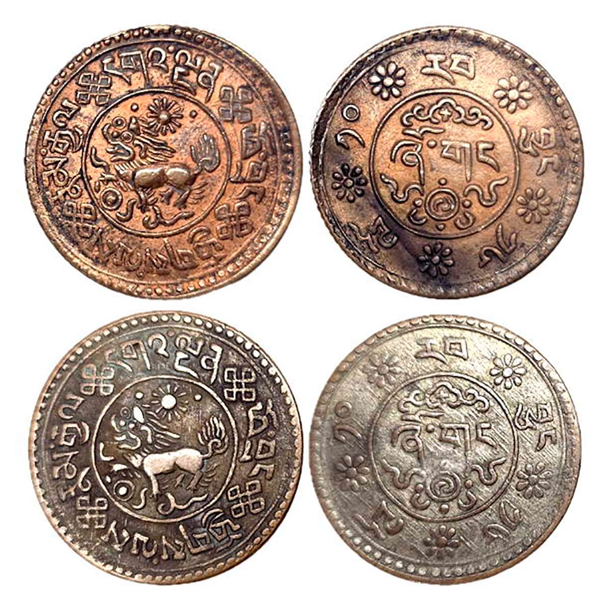 Bhutan, Copper (2), two different varieties with a lion in the centre. Very Fine and AUNC.
