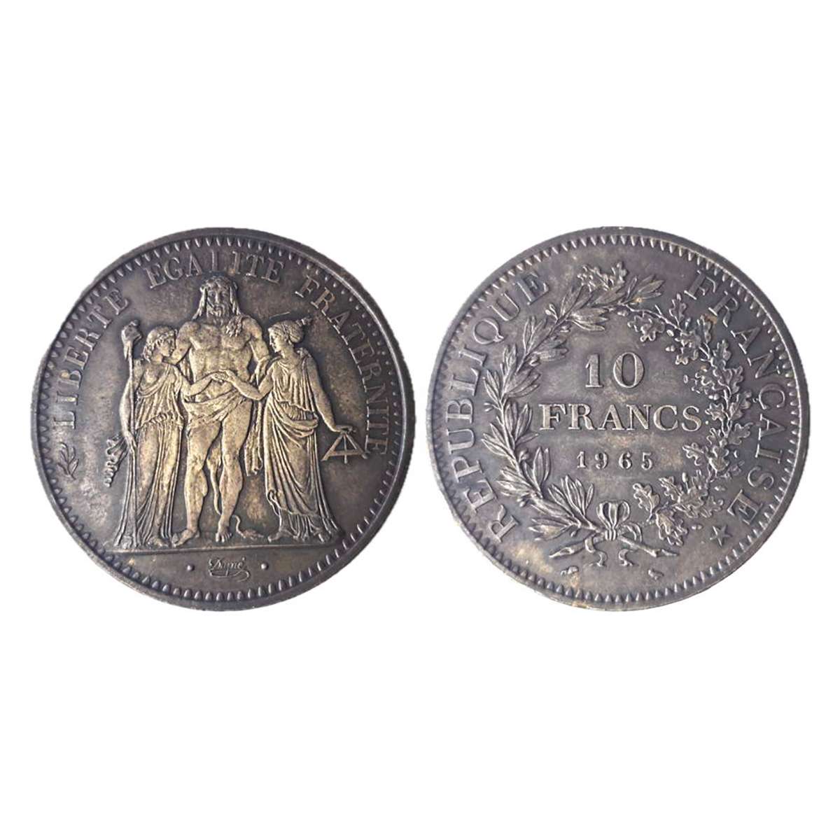 France, 10 Francs,1965, Silver, 25 g. Obv: Hercules flanked by Victory with one breast exp