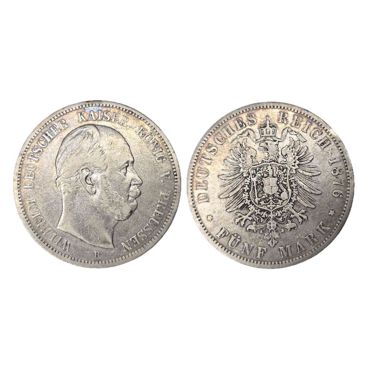 German States, Prussia, 5 Marks, 1876, Silver, 28 g. B mint mark. William I. Very Fine. Ra