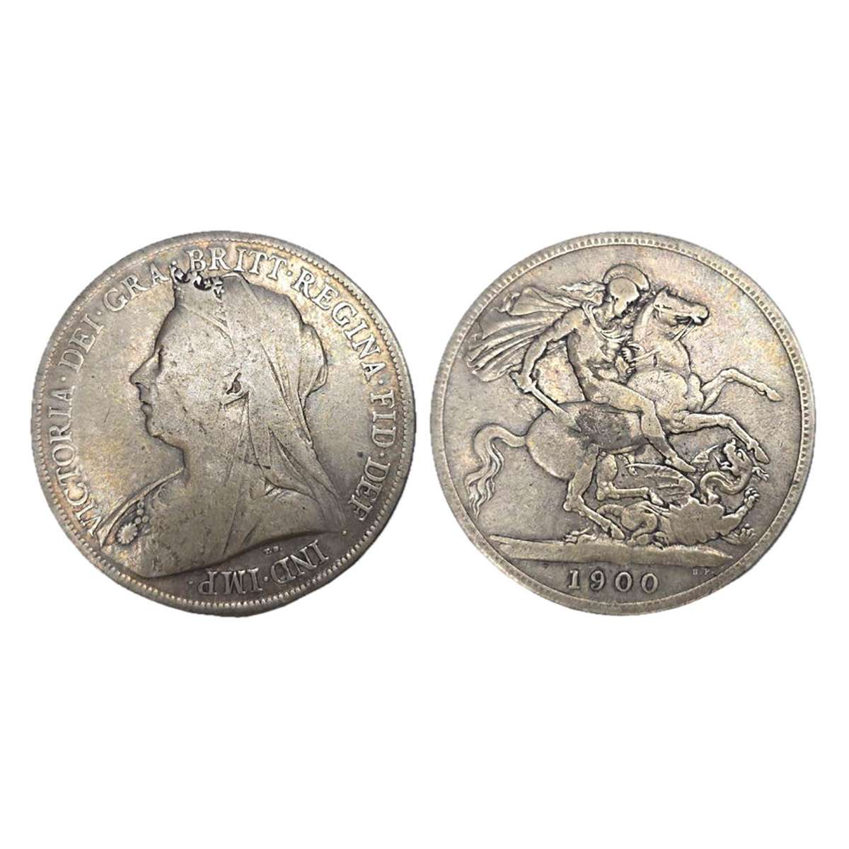 Great Britain, Victoria, 1 Crown, Victoria Veiled Head, 1900, Silver, 27.9 g. Obv: 3/4th b