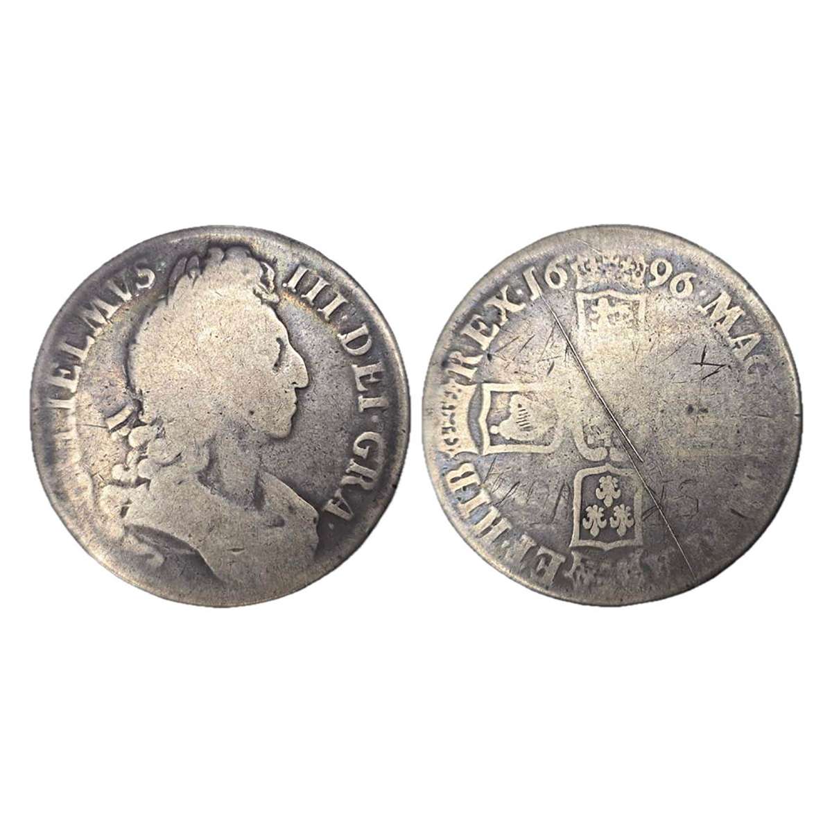 Great Britain, William III, 1 Crown, 1696, Silver, 28.7 g. Obv: Bust of William III and le