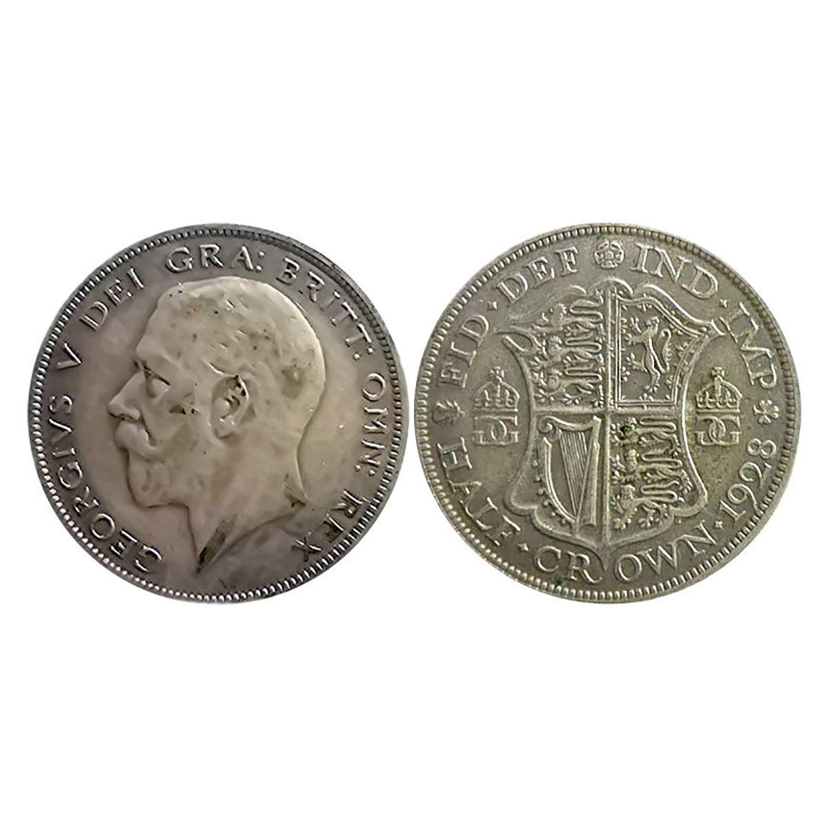 Great Britain, George V, Silver, ½ Crown, 1928. Bust of the King on obverse, shield, denom