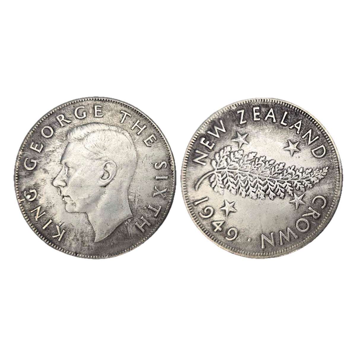 Newzealand, 1 Crown, Silver, 1949. Bust of George VI to left on obverse, leaf symbol and n