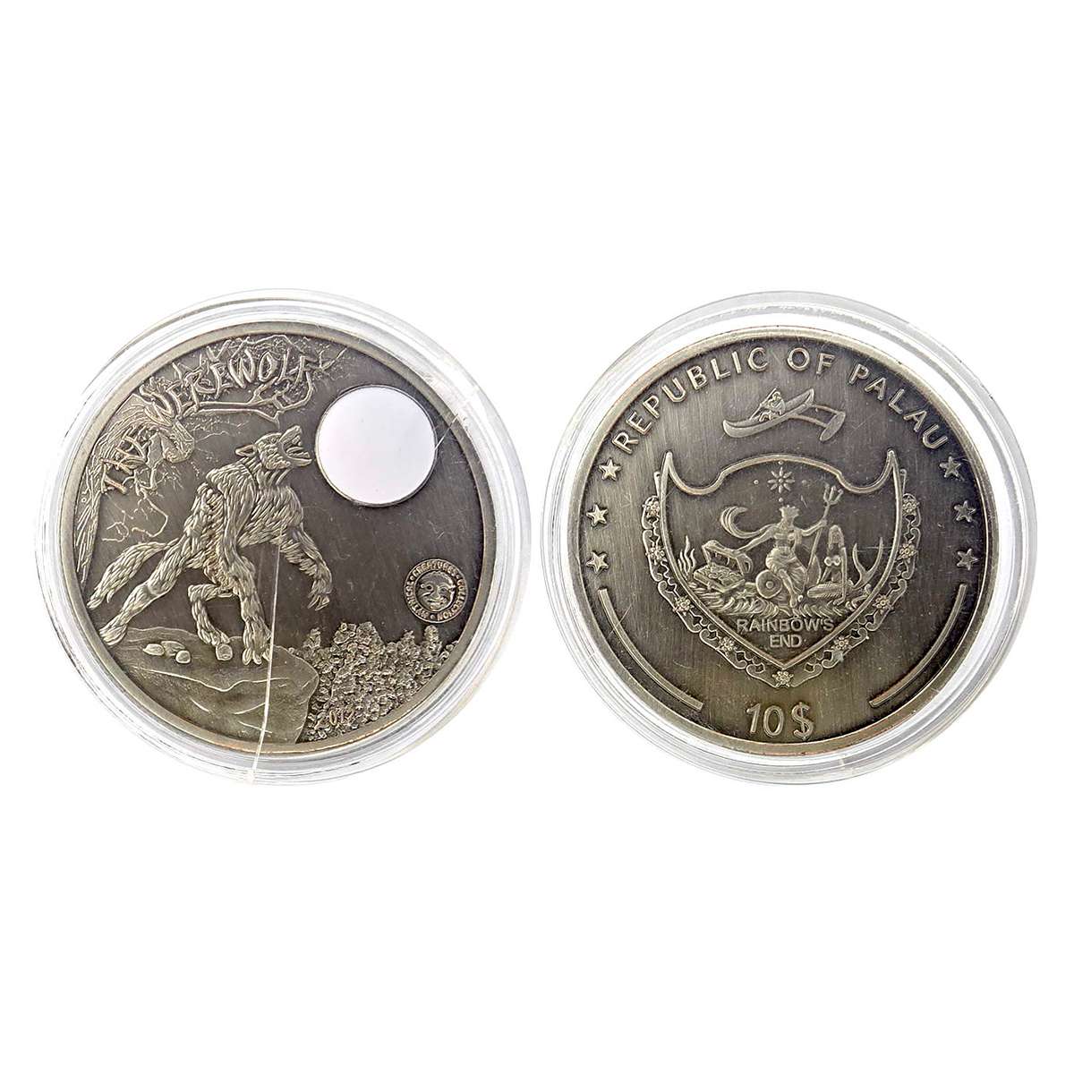 Cupro - Nickel, Palau, 10 Dollars UNC, Copper-Nickel, the WereWolf Series, Arms of the cou