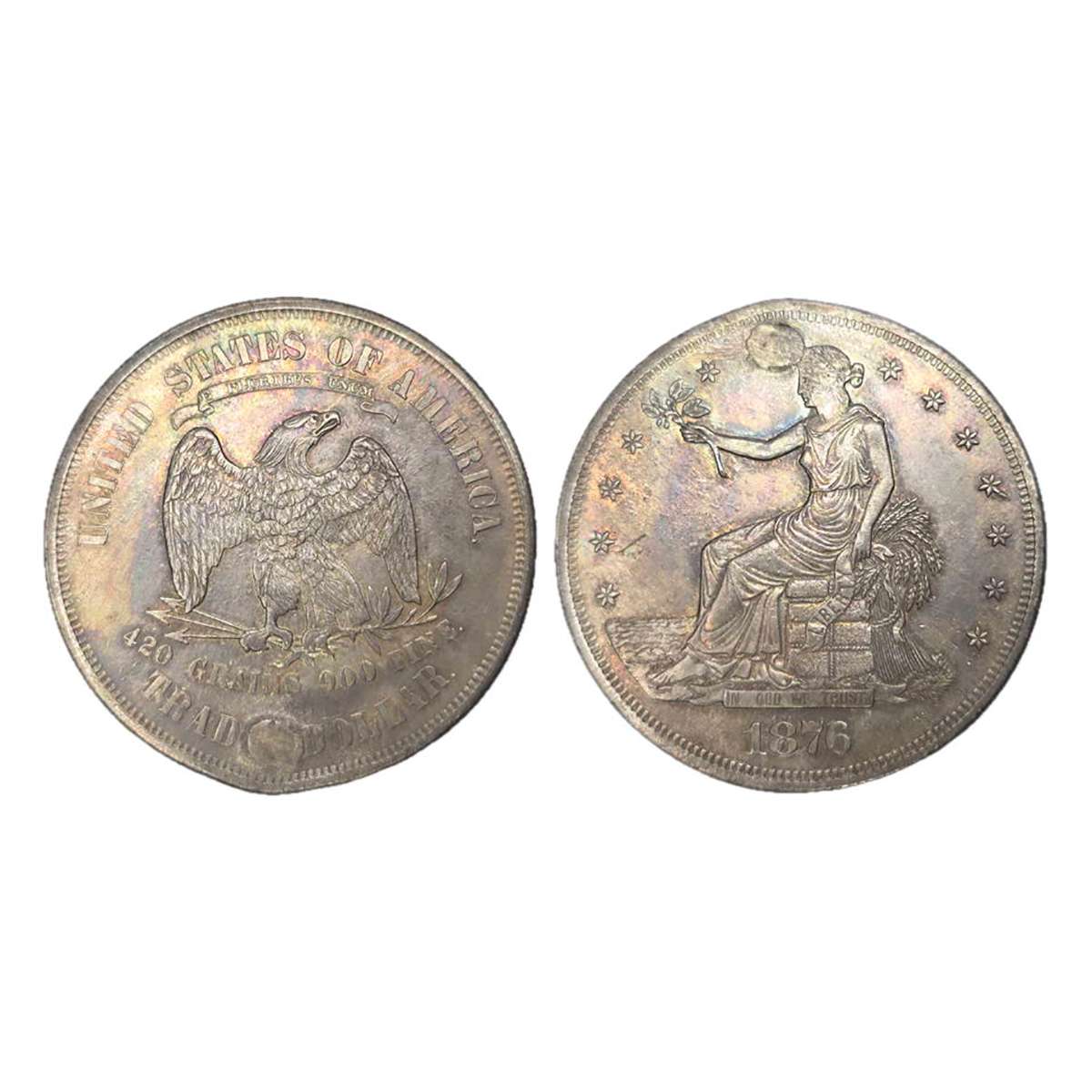 USA, Trade Dollar, 1876, Silver, 26.8 g. San Francisco Mint. Obv: Liberty seated within st