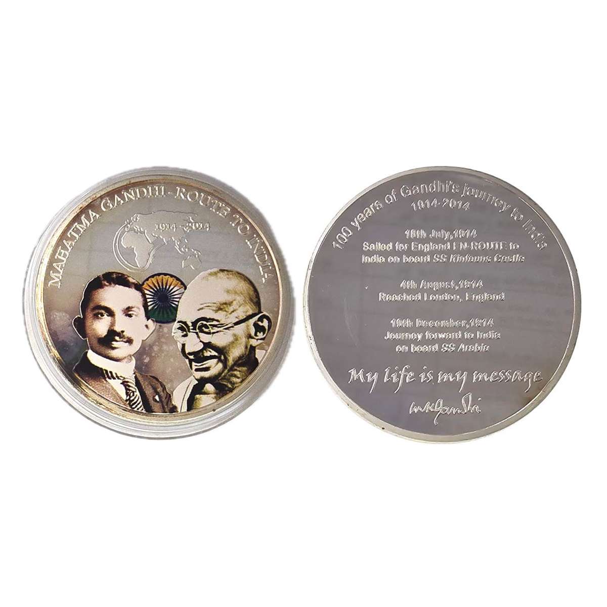 Cupro - Nickel, 100 Years of Gandhi’s Journey to India Token, Copper-Nickel and Coloured. 