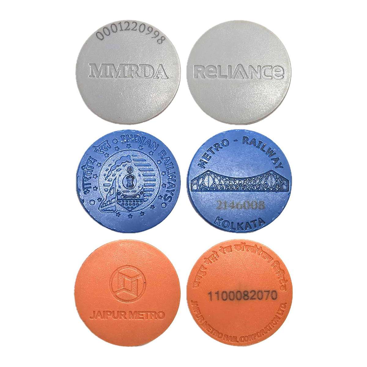 Plastic, Indian Railways, Metro Tokens (3), Kolkata Metro, Mumbai Metro and Jaipur Metor. 