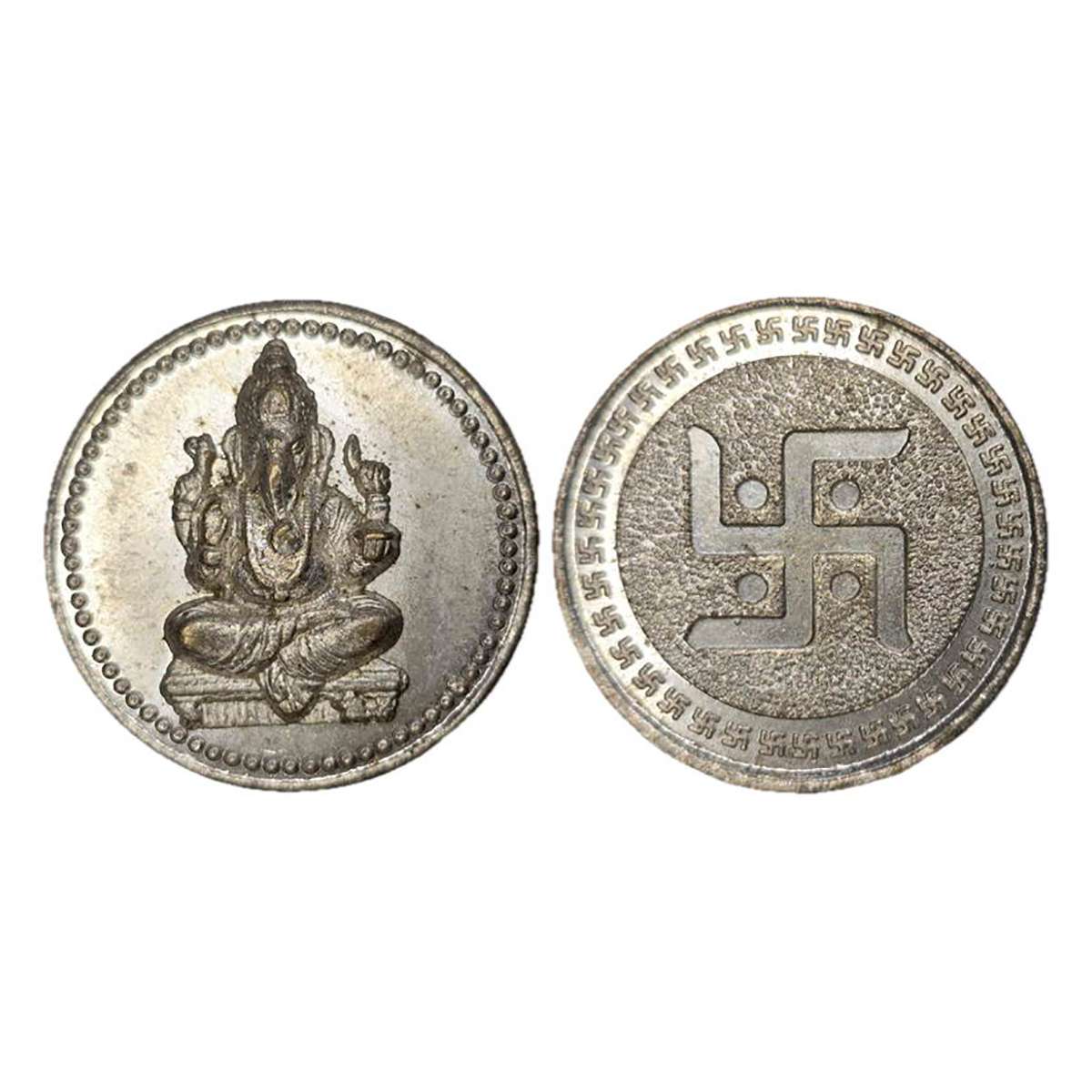 Cupro - Nickel, Swastika Token, Copper-Nickel, Lord Ganesha on obverse, a large Swastik in