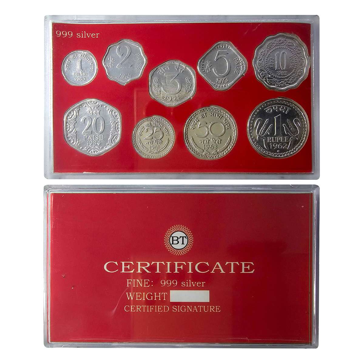 A set of Republic India coins struck in Silver, less than 5 g in total. 1 Naya Paisa, 2 Pa