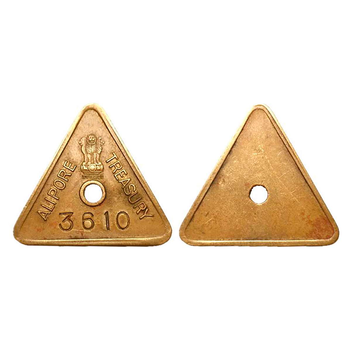 Treasury Token of Calcutta Mint, Copper, 6.60 g, Traingular Token of Calcutta Mint, name A