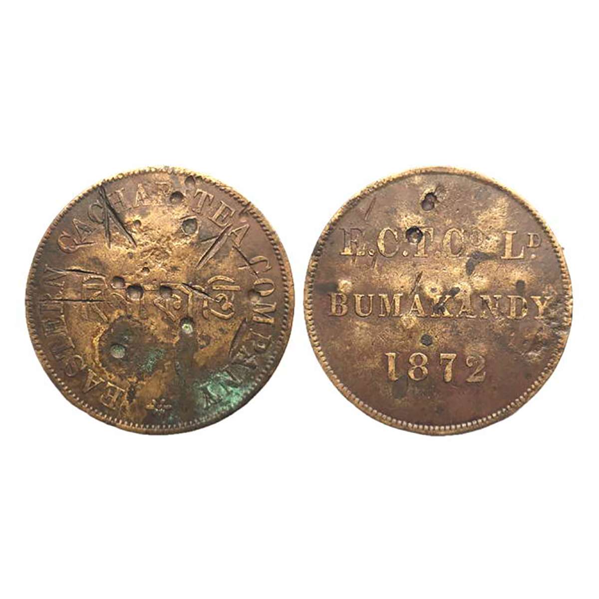 Tea Garden Token of Eastern Cachar Tea Company, Copper, 5.40 g, English and Bangal name on