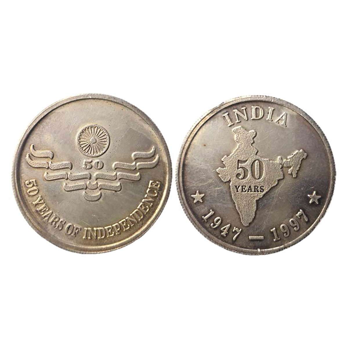 Golden Jubilee Token, Silver, 9.81 g, logo of the 50th Anniversay of Independence of India