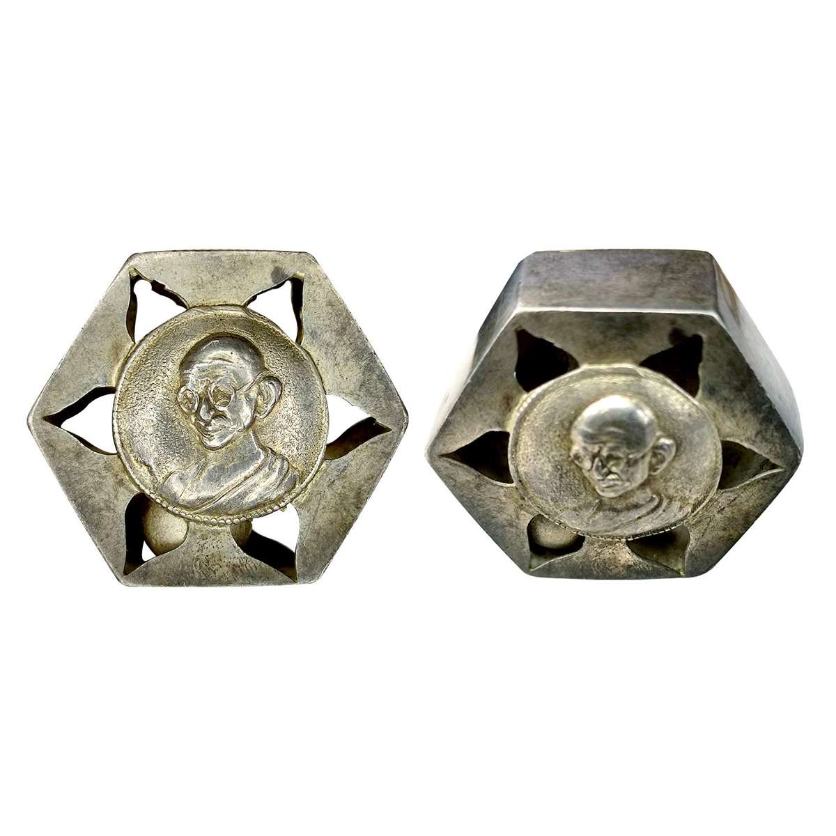 Gandhi Jhunjhuna Rattle, Silver, 16.61 g, bust of the Mahatma on both the sides of this ba