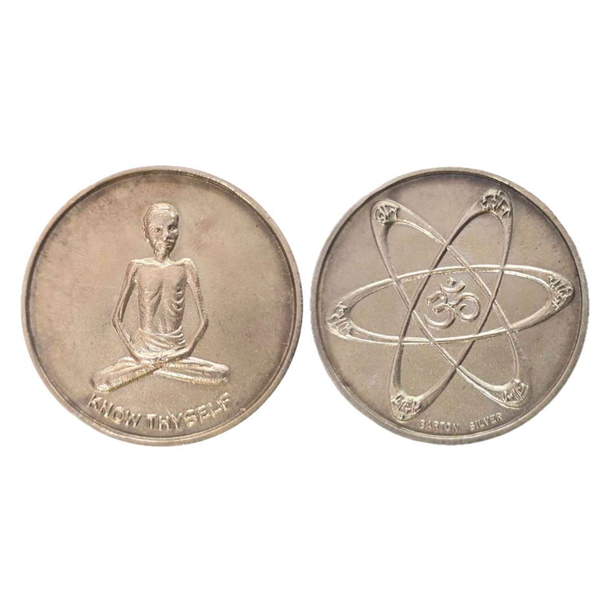Jain Medal, Sri Rajachandraji, Silver, 26.50 g, Obv: Portrait. Rev: Om at centre and three