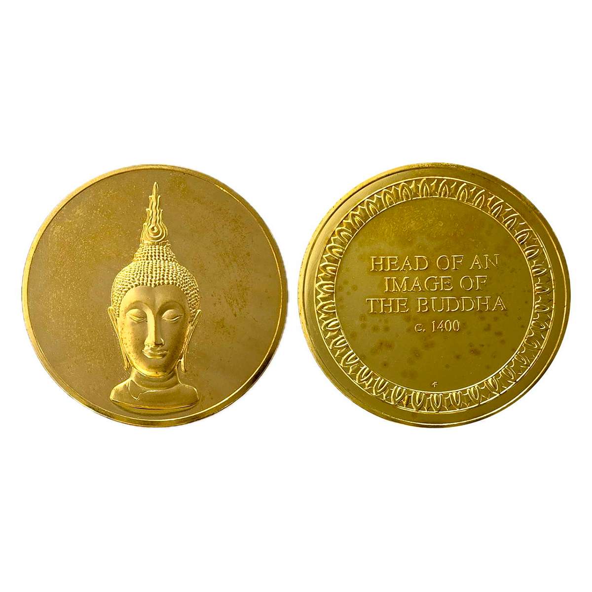 Buddha Token, Gold Gilt on Bronze, 108 g. Minted by Franklin Mint, Obv: Lord Buddha Head, 