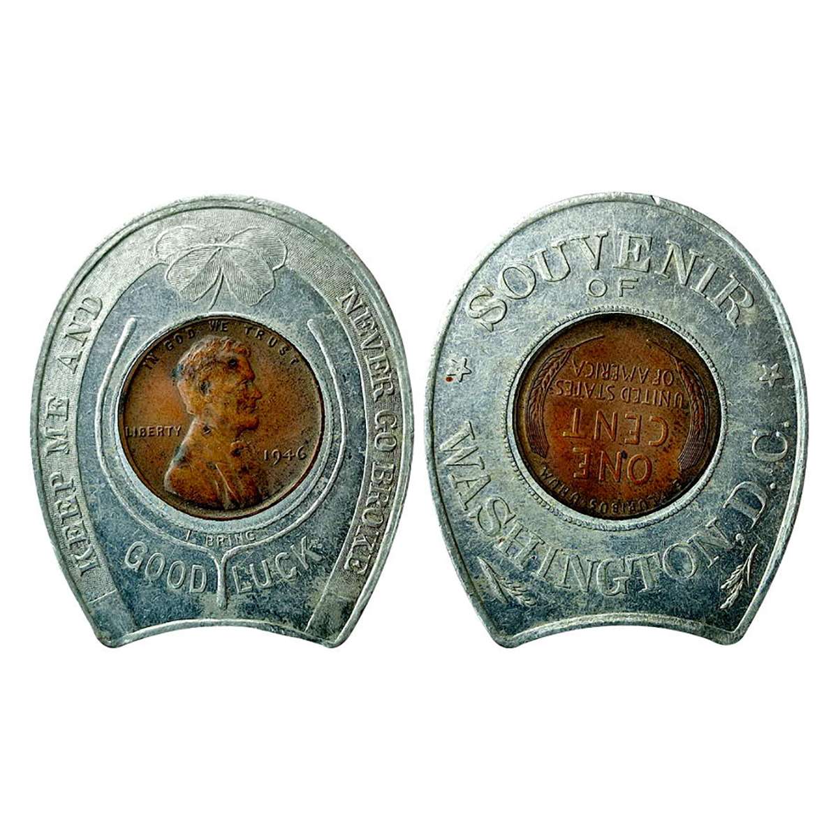 Good Luck Token , Washington D.C. Souvenir, Aluminum, 6.71 g, with a 1 Dime coin of the US