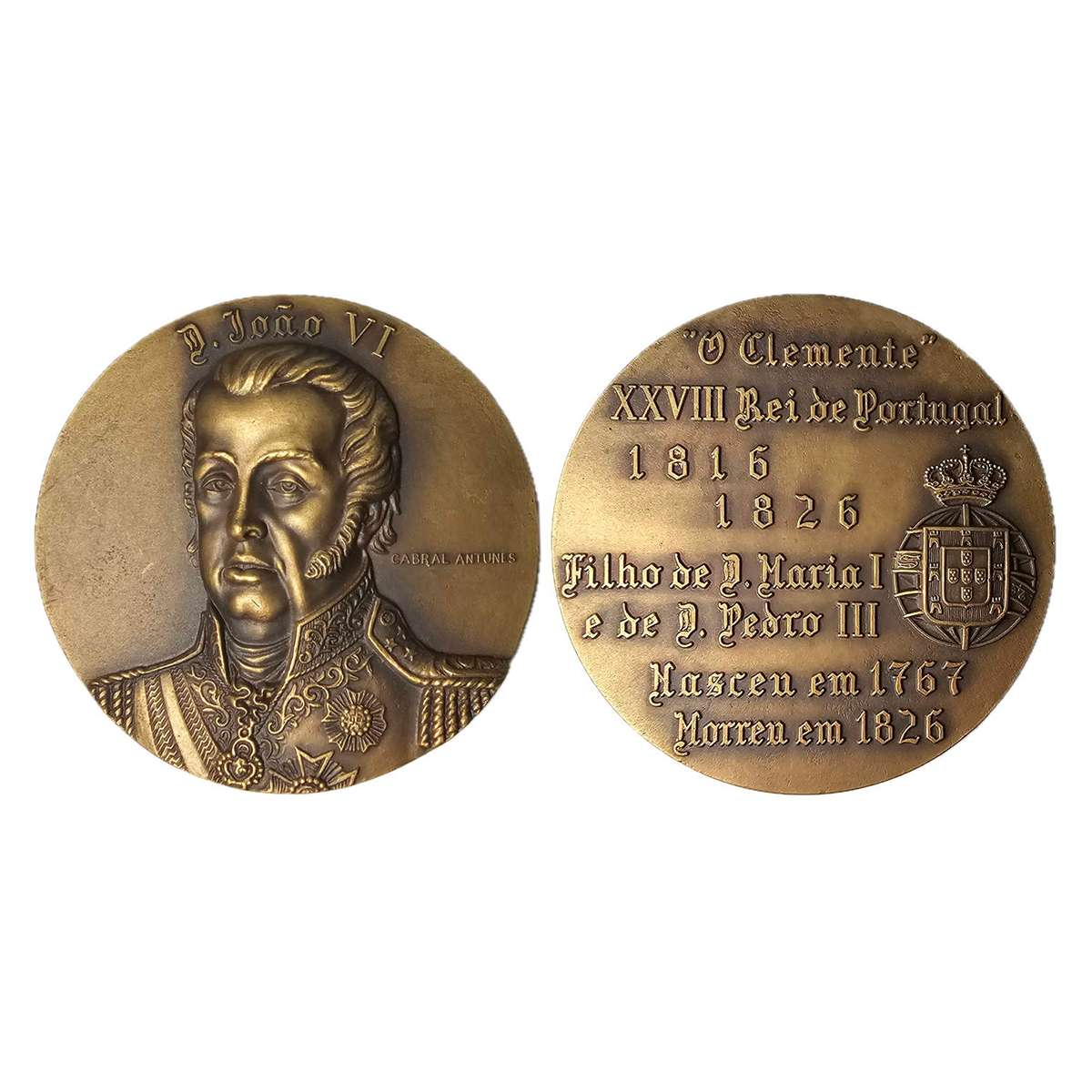 Indo Portuguese Monarchs, Bronze Medal, 85 g. D. JOAO VI (1816-1826). Obv: Portrait and da
