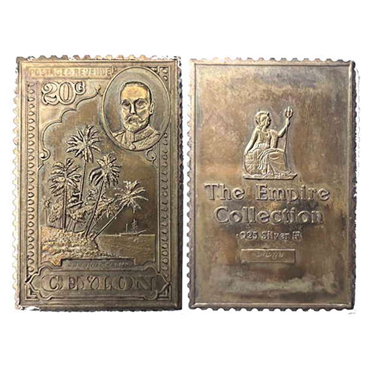 Sri Lanka, Ceylon, British India Post, Gold Gilt Silver Stamp Ingot, George V, 20 Cents, 1