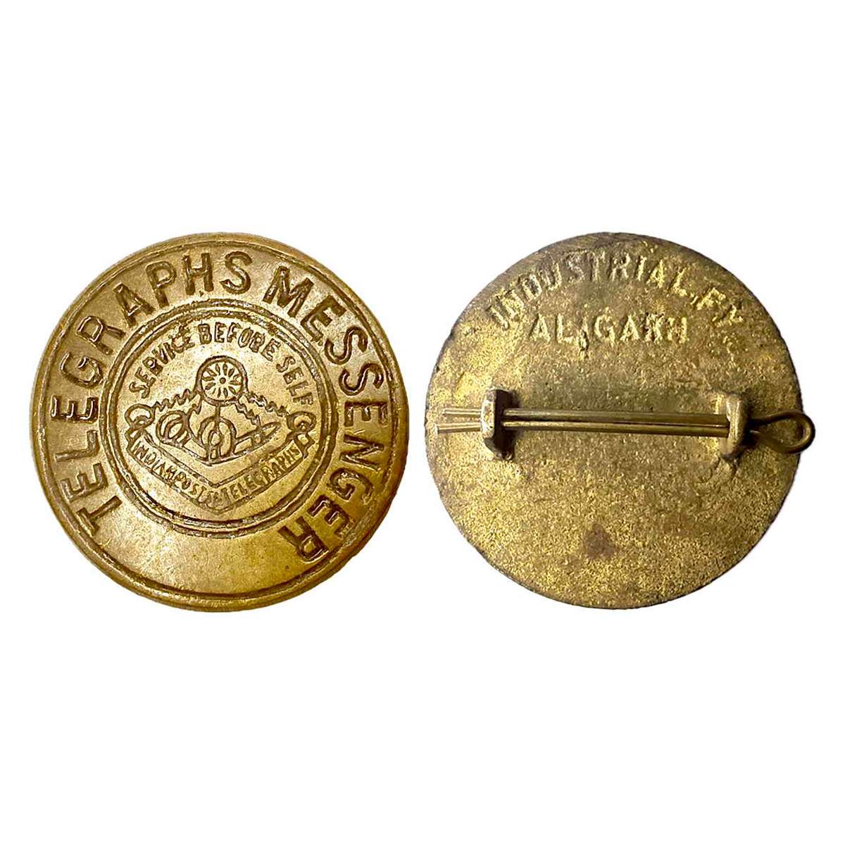 India Post, Pre-Independence Badge of a Telegraphs Messanger, Copper, 21.63 g. Obv. Old lo