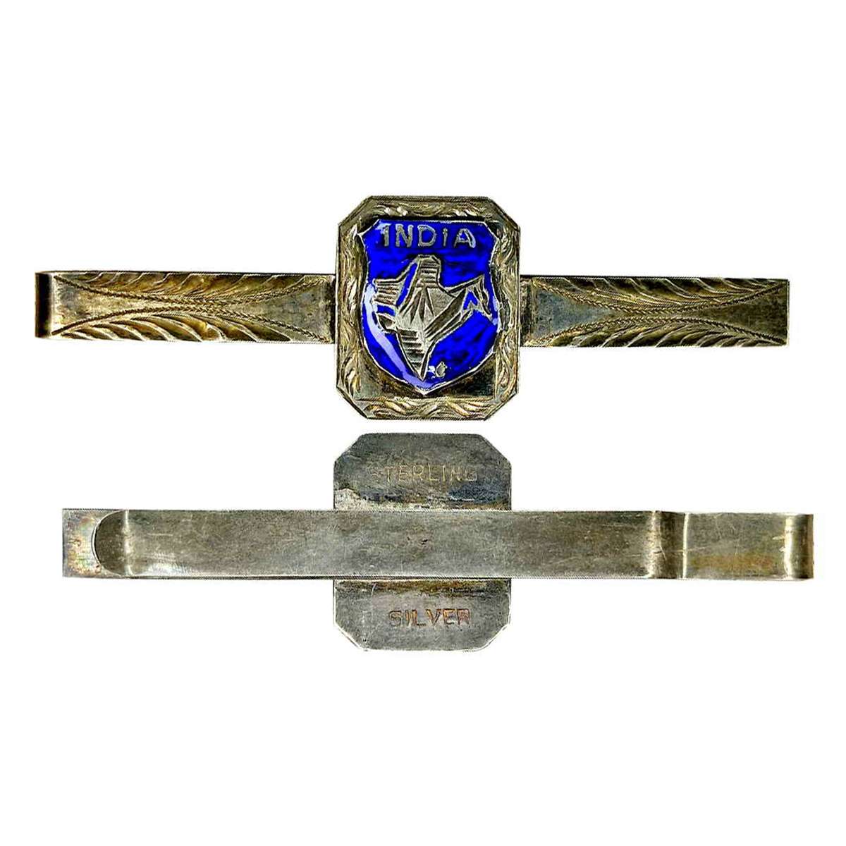 Pre-Independecne India Hair Pin, Silver, 6.26 g, enameled Map of Undivided India in the ce