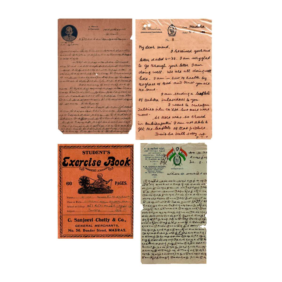 Paper, Mahatma Gandhi Memorablia (4), a set of three letters written in different language