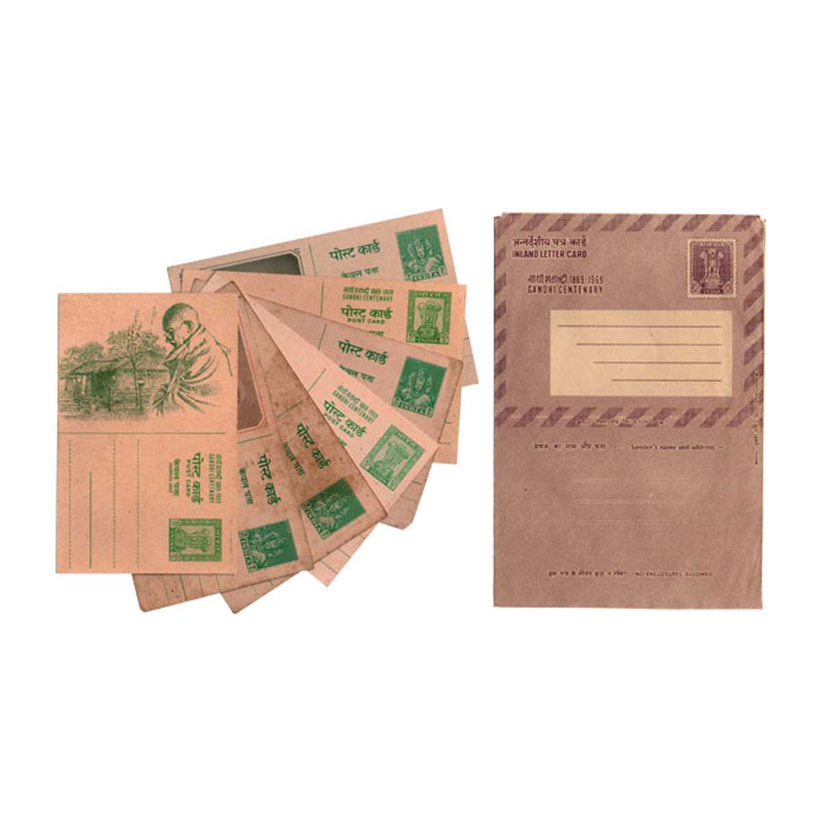 Paper, Mahatma Gandhi Memorablia (9), a set of 7 Post Cards of India Post with different p