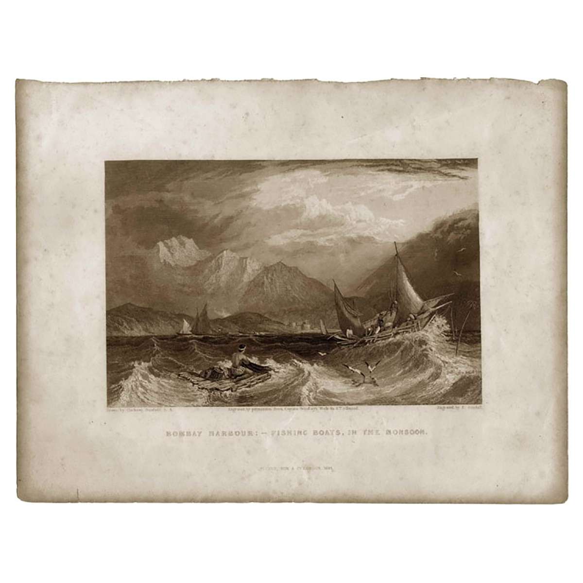 Paper, Bombay Lithograph, 1845, a fine lithograph depicting Bombay Harbour with Fisher Boa