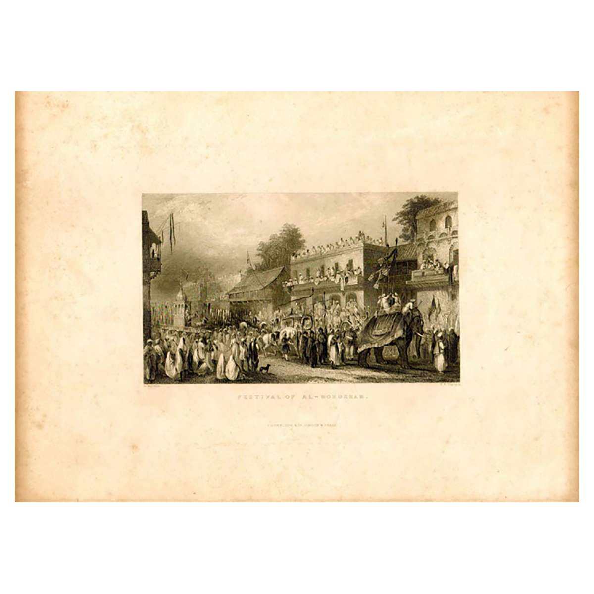 Paper, Bombay Lithograph of Muharram, 1840s, depicting a street scene of Al-Mohurram festi