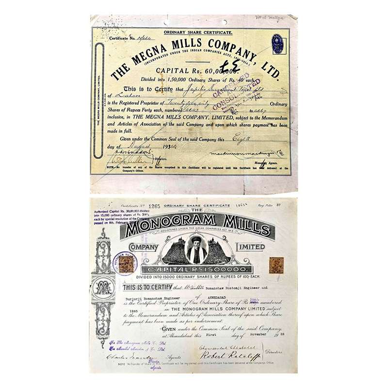 Paper, Megna Mills Company Ltd., 1 Share of 25 Share Certificate of Rupees 40 each, dated 