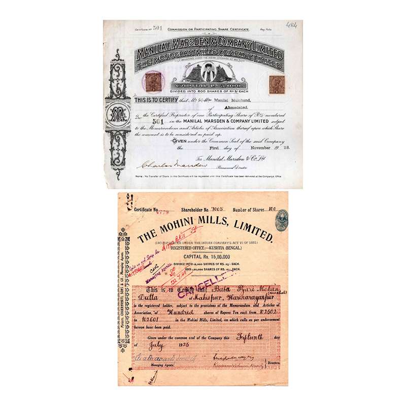 Paper, Manilal Marsden & Co. Ltd., 1 Share Certificate of 1 Share of Rupees 5, dated 1 Nov